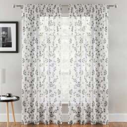 Tyrone Textiles Delila Black Trail Leaf Print Sheer Voile Panel Curtain 140 x 137cm - Size: 137 x 140 x 1cm - Wilko - thumbnail 1