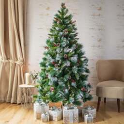 Marco Paul Green Frosted Glacier Christmas Tree with Pine Cones 6ft - Wilko - thumbnail 3