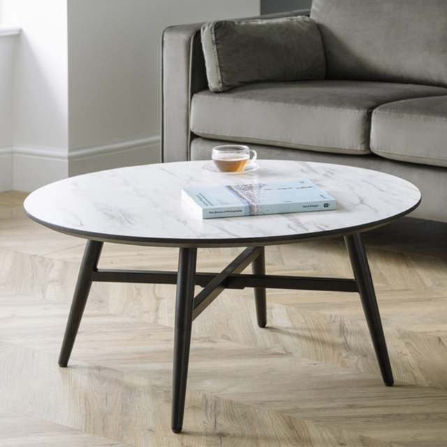 Julian Bowen Firenze Marble Effect Coffee Table - Size: 90 x 90 x 43cm - Black - Wilko - image 1