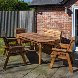 Samuel Alexander Handmade 6 Seater Chunky Rustic Wooden Garden Furniture Set - Brown - Wilko - thumbnail 1