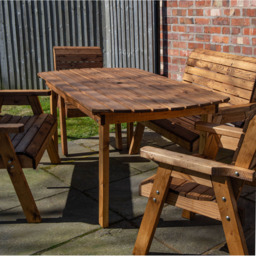Samuel Alexander Handmade 6 Seater Chunky Rustic Wooden Garden Furniture Set - Brown - Wilko - thumbnail 5