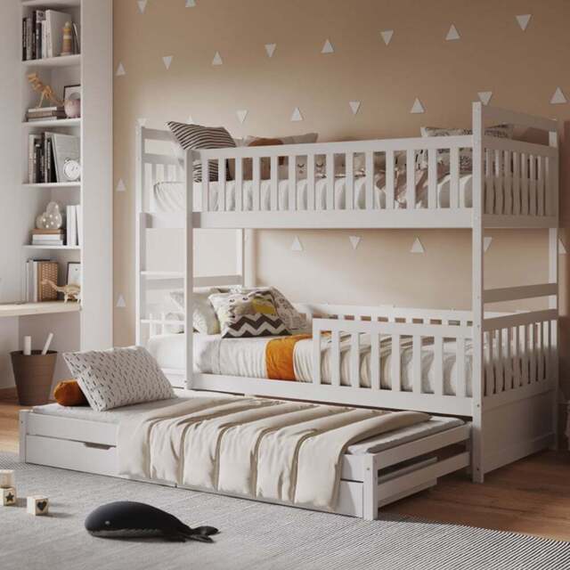 Flair Elvis White 2 Drawer Wooden Bunk Bed with Trundle - Size: Single - Wilko - image 1