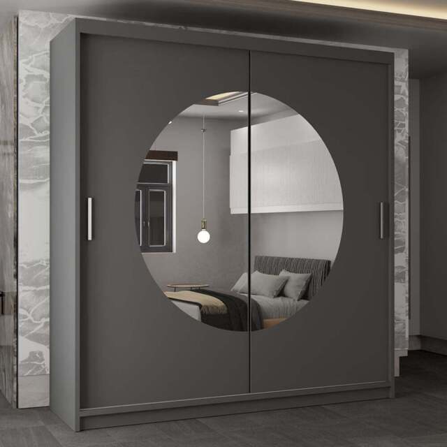 Sliding Wardrobes 4U Moon 2 Door Grey Wide Mirrored Wardrobe 203cm - Wilko - image 1