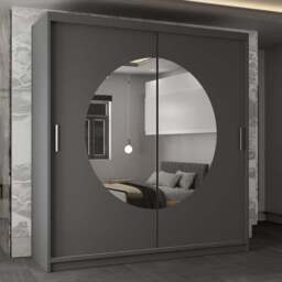 Sliding Wardrobes 4U Moon 2 Door Grey Wide Mirrored Wardrobe 203cm - Wilko - thumbnail 1