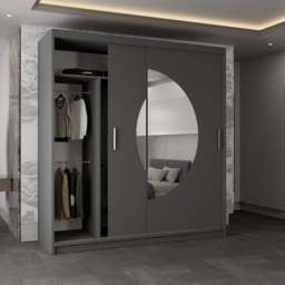 Sliding Wardrobes 4U Moon 2 Door Grey Wide Mirrored Wardrobe 203cm - Wilko - thumbnail 4