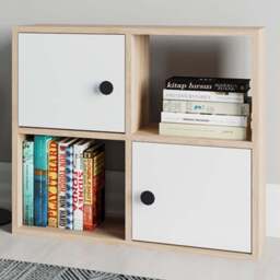Decorotika Tuttle 2 Door 2 Open Shelf Oak and White Bookcase - Size: 62.6 x 72 x 25cm - Multi - Wilko