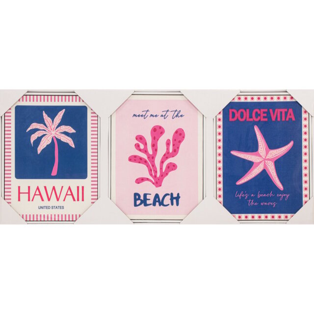 Set of 3 Dolce Vita Beach Glossy Canvas Prints Pink - Wilko - image 1