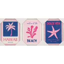 Set of 3 Dolce Vita Beach Glossy Canvas Prints Pink - Wilko - thumbnail 1