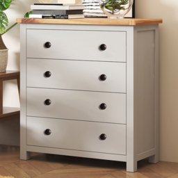 Argenta 4 Drawer Light Grey Chest of Drawers with Brass Knobs - Wilko - thumbnail 1