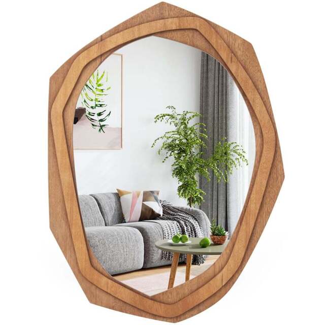 Costway Natural Irregular Wall Mirror 89 x 66cm - Cream - Wilko - image 1