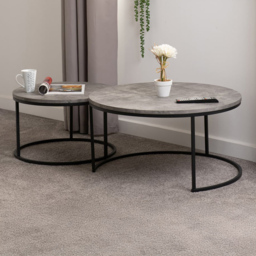 Seconique Athens Concrete Round Nest of Tables Set of 2 - Size: 77 x 77 x 40cm - Grey - Wilko