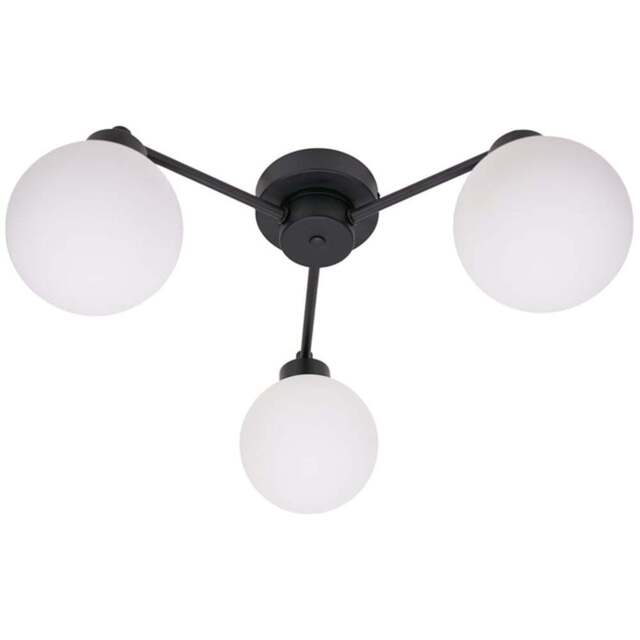 ValueLights Jonah Matt Black 3 Arm Globe Ball Shade Flush LED Ceiling Light - Size: 19 x 37 x 40.5cm - Wilko - image 1