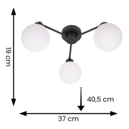 ValueLights Jonah Matt Black 3 Arm Globe Ball Shade Flush LED Ceiling Light - Size: 19 x 37 x 40.5cm - Wilko - thumbnail 7