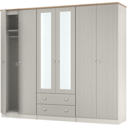 Crowndale Sussex 6 Door 2 Drawer Grey Ash and Bardolino Oak Tall Mirror Wardrobe Ready Assembled - Grey Ash & Bardolino Oak - Wilko - thumbnail 5