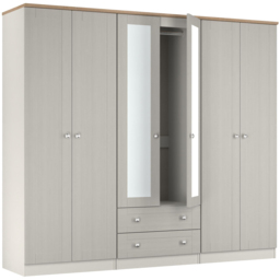 Crowndale Sussex 6 Door 2 Drawer Grey Ash and Bardolino Oak Tall Mirror Wardrobe Ready Assembled - Grey Ash & Bardolino Oak - Wilko - thumbnail 6