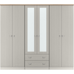 Crowndale Sussex 6 Door 2 Drawer Grey Ash and Bardolino Oak Tall Mirror Wardrobe Ready Assembled - Grey Ash & Bardolino Oak - Wilko - thumbnail 3