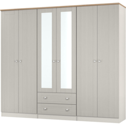 Crowndale Sussex 6 Door 2 Drawer Grey Ash and Bardolino Oak Tall Mirror Wardrobe Ready Assembled - Grey Ash & Bardolino Oak - Wilko - thumbnail 4