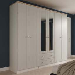 Crowndale Sussex 6 Door 2 Drawer Grey Ash and Bardolino Oak Tall Mirror Wardrobe Ready Assembled - Grey Ash & Bardolino Oak - Wilko
