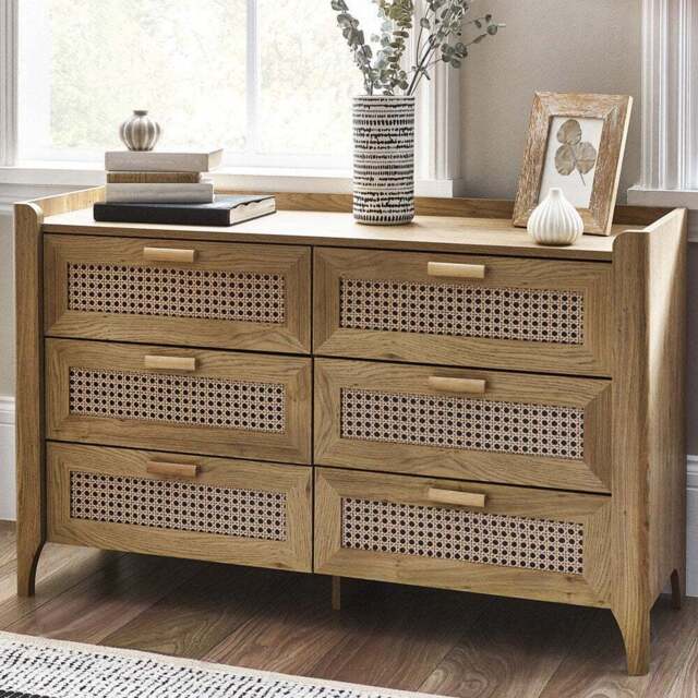 Julian Bowen Sydney 6 Drawer Rattan Effect Wide Chest of Drawers - Wood - Wilko - image 1