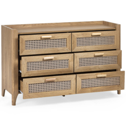 Julian Bowen Sydney 6 Drawer Rattan Effect Wide Chest of Drawers - Wood - Wilko - thumbnail 5