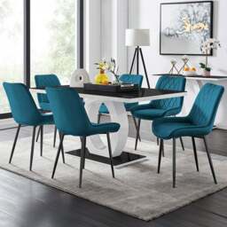 Furniturebox Lucia Cesano 6 Seater Dining Set Black Gloss and Blue - Wilko - thumbnail 1