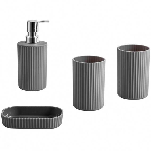 Innoteck Essentials 4 Piece Matt Grey Dish Dispenser and Tumbler Bathroom Accessory Set - Size: 6.5 x 16 x 8cm - Wilko - image 1
