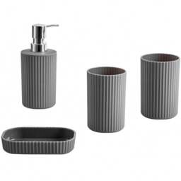 Innoteck Essentials 4 Piece Matt Grey Dish Dispenser and Tumbler Bathroom Accessory Set - Size: 6.5 x 16 x 8cm - Wilko