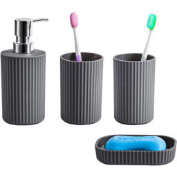 Innoteck Essentials 4 Piece Matt Grey Dish Dispenser and Tumbler Bathroom Accessory Set - Size: 6.5 x 16 x 8cm - Wilko - thumbnail 3