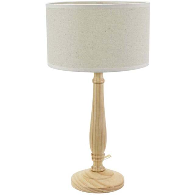 ValueLights Victoria Linen White Edge Drum Shade Light Wood Candlestick LED Table Lamp - Cream - Wilko - image 1