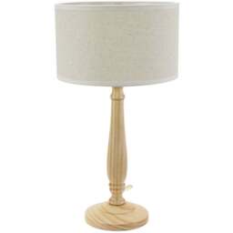 ValueLights Victoria Linen White Edge Drum Shade Light Wood Candlestick LED Table Lamp - Cream - Wilko