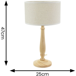 ValueLights Victoria Linen White Edge Drum Shade Light Wood Candlestick LED Table Lamp - Cream - Wilko - thumbnail 7