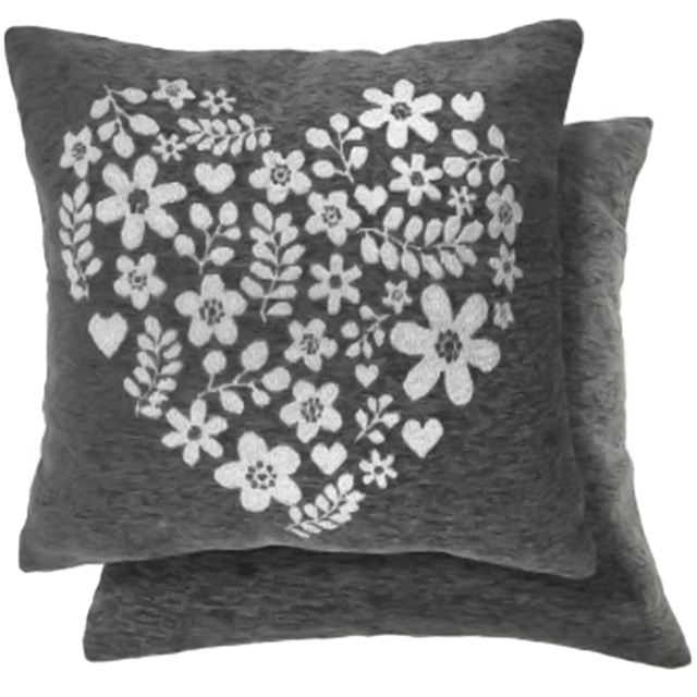 Serene Love Heart Charcoal Cushion Cover 43 x 43cm - Grey - Wilko - image 1