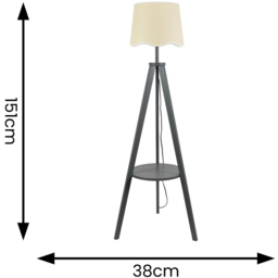 ValueLights Morrigan Grey Wood Shelf White Trim Scallop Shade Tripod Floor Lamp with Bulb - Wilko - thumbnail 5