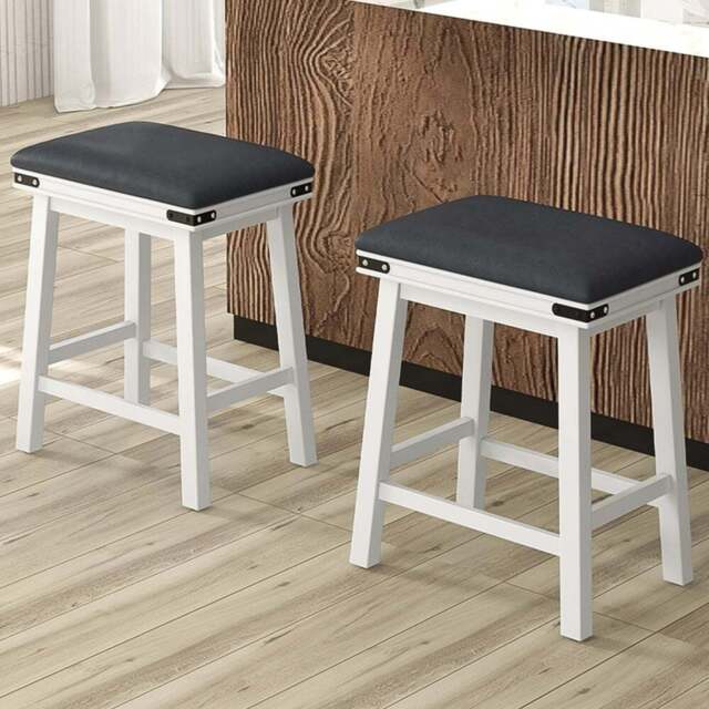 Costway White PU Leather Bar Stool Set of 2 - Size: 81 x 51 x 19cm - Wilko - image 1