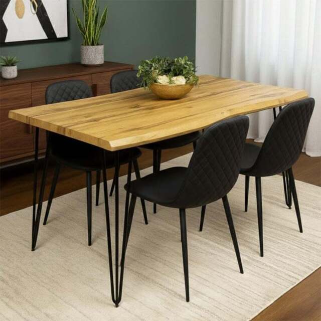 Kosy Koala 4 Seater Faux Leather Wooden Dining Set Black - Brown - Wilko - image 1