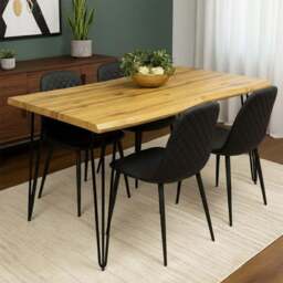 Kosy Koala 4 Seater Faux Leather Wooden Dining Set Black - Brown - Wilko - thumbnail 1