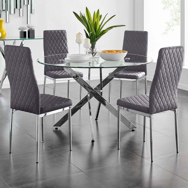 Furniturebox Arona Valera 4 Seater Round Dining Set Grey and Chrome - Wilko - image 1