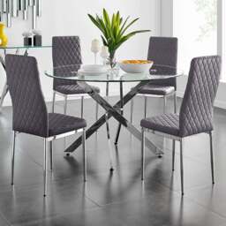 Furniturebox Arona Valera 4 Seater Round Dining Set Grey and Chrome - Wilko - thumbnail 1
