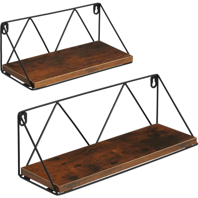 tectake Light Wood Wall Shelf Set of 2 - Size: 14.5 x 13 x 41cm - Brown - Wilko - image 1