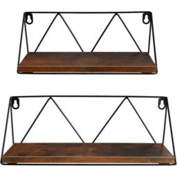 tectake Light Wood Wall Shelf Set of 2 - Size: 14.5 x 13 x 41cm - Brown - Wilko - thumbnail 3
