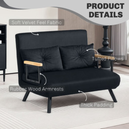 HOMCOM 2 Seater Black Click Clack Sofa Bed - Wilko - thumbnail 6