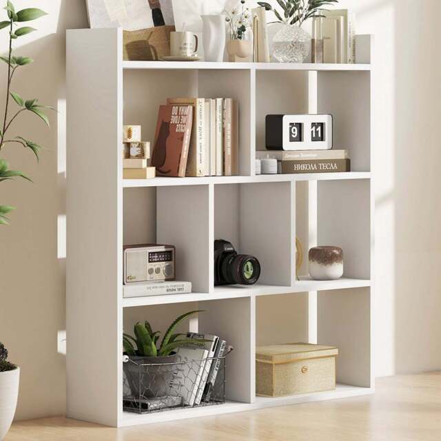 Costway 7 Cube White Open Back Bookshelf - Size: 98 x 49 x 12cm - Wilko - image 1