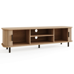 GFW Omari 2 Tambour Sliding Door 2 Shelf Oak Slatted TV Unit - Size: 43 x 150 x 40cm - Wilko - thumbnail 5