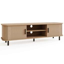 GFW Omari 2 Tambour Sliding Door 2 Shelf Oak Slatted TV Unit - Size: 43 x 150 x 40cm - Wilko - thumbnail 3