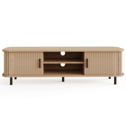 GFW Omari 2 Tambour Sliding Door 2 Shelf Oak Slatted TV Unit - Size: 43 x 150 x 40cm - Wilko - thumbnail 4