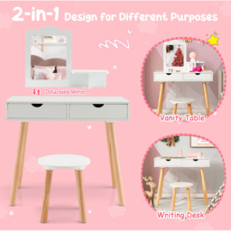 Costway White Kids Vanity Table and Stool Set with Mirror - Size: 78 x 42 x 18cm - Wilko - thumbnail 5