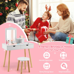 Costway White Kids Vanity Table and Stool Set with Mirror - Size: 78 x 42 x 18cm - Wilko - thumbnail 7