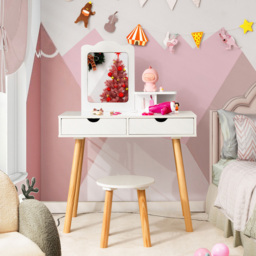 Costway White Kids Vanity Table and Stool Set with Mirror - Size: 78 x 42 x 18cm - Wilko - thumbnail 4