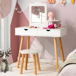 Costway White Kids Vanity Table and Stool Set with Mirror - Size: 78 x 42 x 18cm - Wilko - thumbnail 1