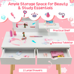 Costway White Kids Vanity Table and Stool Set with Mirror - Size: 78 x 42 x 18cm - Wilko - thumbnail 6
